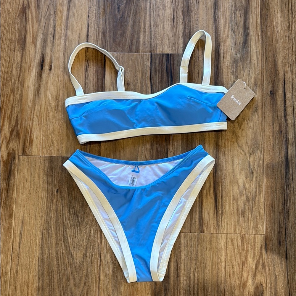 Blue and White Bikini Set